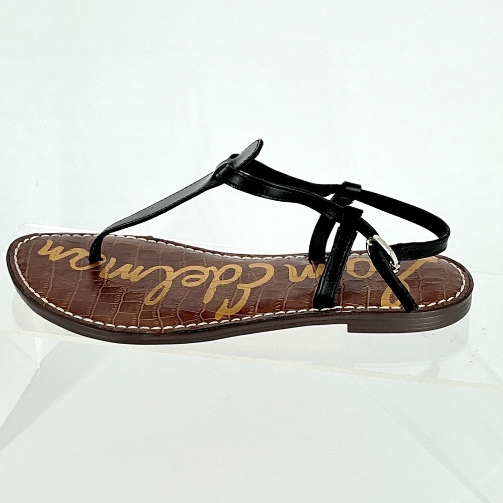 Sam Edelman Size 5.5 Black Leather T-Strap Thong Flat Sandals NEW Gigi $50 - Picture 5 of 12